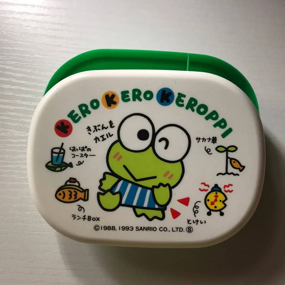 Sanrio Kerokero Keroppi 1993 Green Lunch box Vintage Used Rare